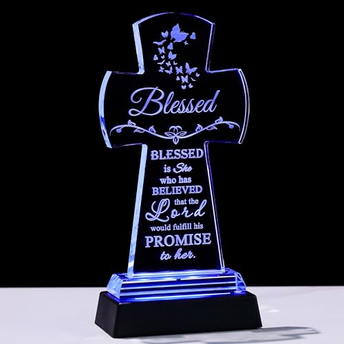 Qianwei Crystal Cross Blessed Inspirational Gift for Women - Religious Catholic Baptism Communion Confirmation Gift - Colorless - Tabletop Decor - color: Cross Bless-led