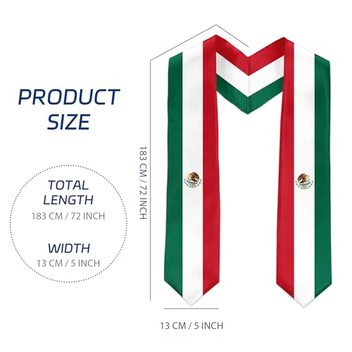 International Graduate Satin Sash Stole with National Flag Design - color: Mexico Flag
