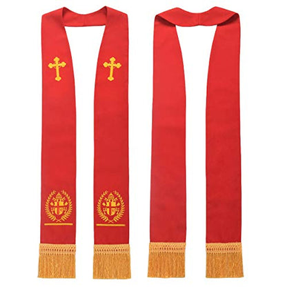 BLESSUME Church Clergy Pastor Cross Embroidered Stole - color: Red 1