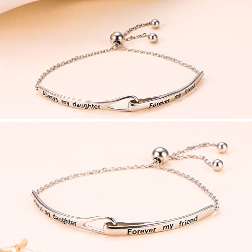 Sterling Silver Engraved Inspirational Adjustable Infinity Bracelet Graduation Gift for Mother Sister Best Friend Jewelry for Women - style: Always my daughter forever my friend