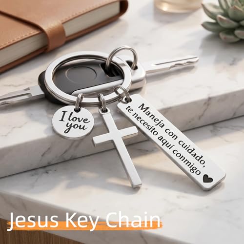 Cross Keychain for Men,Jesus Key Chain Christian Car Key Accessories，Easter Christmas Religious Gift,Purse Bag Charms - color: Silver Love