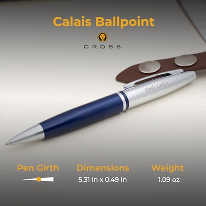 Cross Calais Personalized Ballpoint Pen in Blue Lacquer with Chrome Cap - color: Blue Lacquer with Chrome
