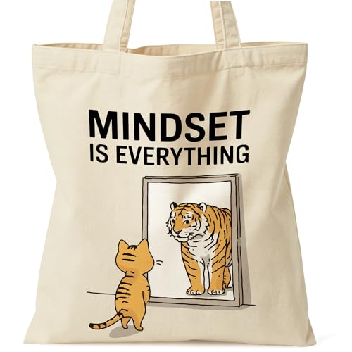 Motivation Canvas Tote Bag for Women Shopping Work Travel with Inner Pocket - color: Beige 01