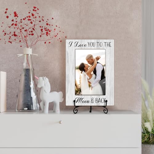 Utaqer I Love You To The Moon And Back Picture Frame, Picture Gifts For Couples Wife Bride, Wooden Picture Frame For Birthday Valentine Wedding Anniversary, 4X6 Photo Frame With Stand -23 - style: I Love You