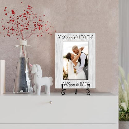 Utaqer I Love You To The Moon And Back Picture Frame, Picture Gifts For Couples Wife Bride, Wooden Picture Frame For Birthday Valentine Wedding Anniversary, 4X6 Photo Frame With Stand -23 - style: I Love You