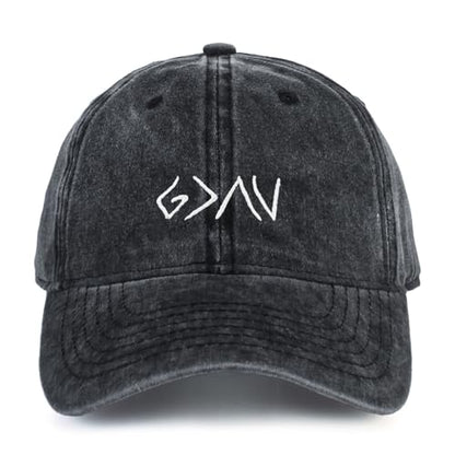 God is Greater Than The Highs and Lows Vintage Washed Cotton Baseball Cap, Embroidered Soft Unstructured Low Profile Christian Adjustable Dad Hat for Men & Women