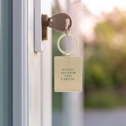Christian Art Gifts Novelty Scripture Keychains for Men & Women: Large Rectangular Engraved Keyrings, Multicolor Designs - color: Be Still/Dark Green & Gold Floral