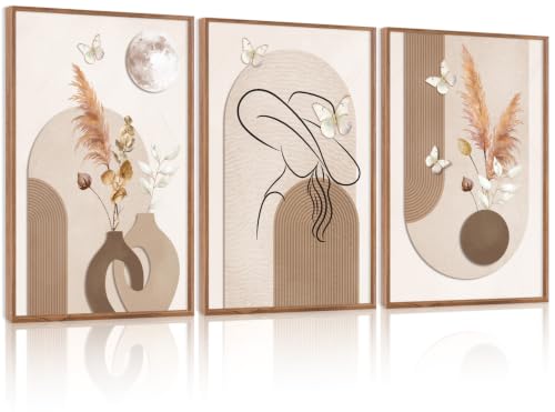 CHDITB Wabi Sabi Pampas Floral Framed Wall Art, Neutral Boho Woman Decor - color: Beige, size: 16"L x 24"W