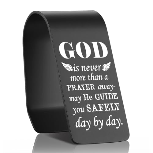 Drive Safe Christian Car Visor Clip Stainless Steel, God is Never More Than a Prayer Away Engraved Reminder, Faith Based Safe Driving Gift, Car Receipt Holder & Visor Organizer EDG42 - color: Black-G42