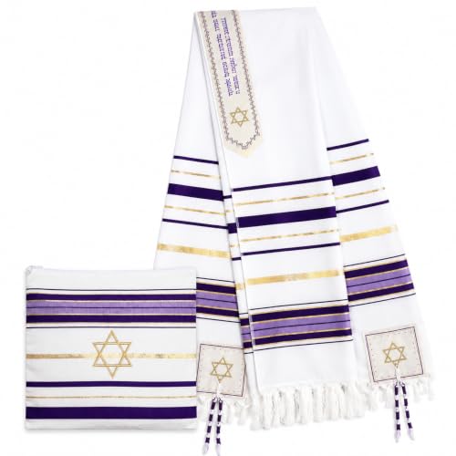 Women's Messianic Prayer Shawl multi-pack – Star of David Tallit with Hebrew Blessing and Scripture, shawls, israel - color: Purple