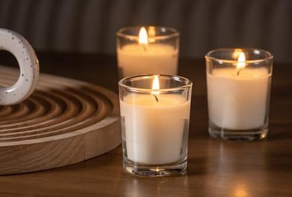 Housecret 120 Pack Warm White Unscented Clear Glass Filled Votive Candles. Hand Poured Wax Candle Ideal Gifts for Aromatherapy Spa Weddings Birthdays Holidays Party - size: 120 Pack