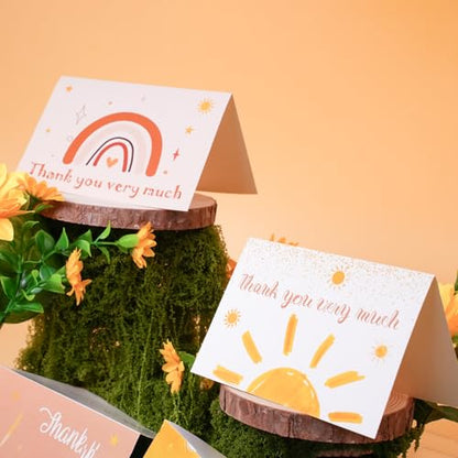 60 Pieces Here Comes the Son Boho Sun Baby Shower Thank You Cards,Includes 30 Pieces Envelopes and 30 Pieces Sunshine Blank Cards with Boho Stickers for Birthday Party Supplies - color: sun