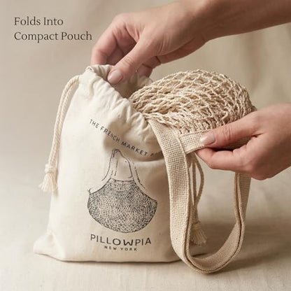 PILLOWPIA French Market Bag – Organic Cotton Tote, Handcrafted Adjustable Strap, Eco-Friendly 12-15" Farmers Market Carrier - color: Natural