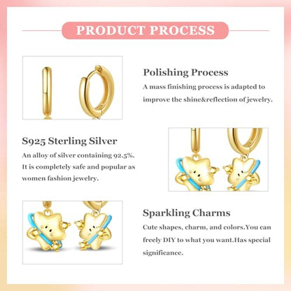 925 Sterling Silver Cute Animal Unique Huggie Hoop Earrings for Women - color: Gold Smiley Star
