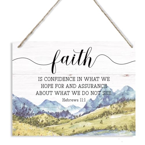 Christian Decor, Rustic Wood Hanging Sign, Living Room Wall Decors, Bedroom Decor Art, Bible Verse Home Decors, Scripture Hebrews 11:1 Wood Sign - Faith is Confidence in What We Hope for - color: 25