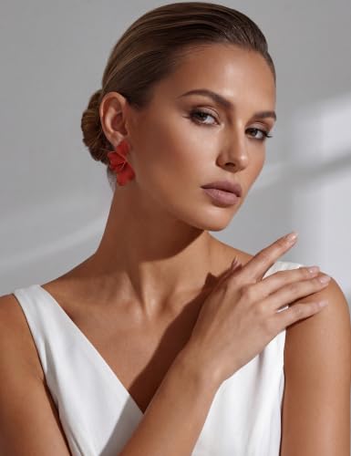 S925 Sterling Silver Flower Statement Earrings For Women Trendy - color: dark red