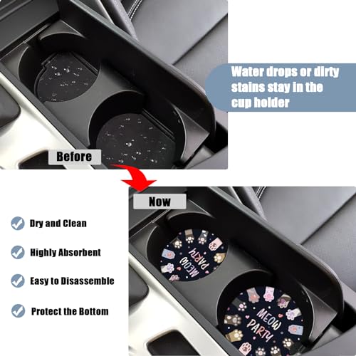 Cat Paws Cup Holders Car Coasters - Meow Absorbent Ceramic Coaster, Drink Cup Holder Coasters, Auto Accessories for Women & Men, Pack of 2 - color: Cat Paws