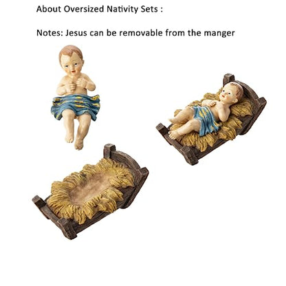 Glitzhome 12Pcs Deluxe Blue Resin Nativity Figurines Set Christmas Ornaments Xmas Tabletop Scenes Figures Set Collectibles Countertop Statue Miniatures Decorative Crafts Accessories 15.5" x 45.00" - size: 15.5 x 45.00 Inches