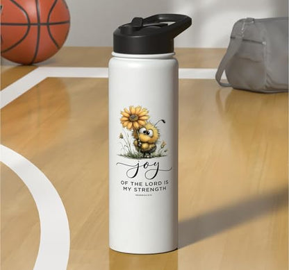 Joy Of The Lord Is My Strength Scripture Cute Bee Sunflower Stainless Steel Insulated Water Bottle