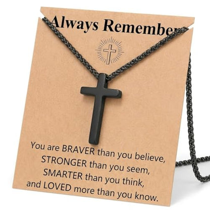 Stainless Steel Cross Necklace for Men, Philippians 4:13/Joshua 1:9/Isaiah 41:10 Scripture Pendant - Religious Baptism & Confirmation Gift for Husband,Teens 13+,Him - style: Always Remember