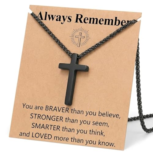 Stainless Steel Cross Necklace for Men, Philippians 4:13/Joshua 1:9/Isaiah 41:10 Scripture Pendant - Religious Baptism & Confirmation Gift for Husband,Teens 13+,Him - style: Always Remember