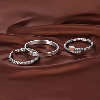 WFYOU Stainless Steel Bracelets for Men Gold Cuff Bracelet Birthday Gifts - color: Silver 6