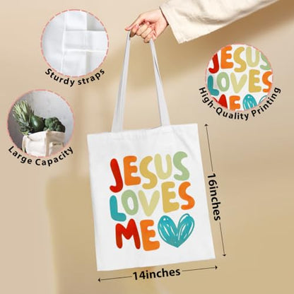 VICBOU Bible Verse Canvas Tote Bag Religious Christian Gifts for Women Men Faith Canvas Tote Reusable Grocery Bag - color: Jesuslovesme