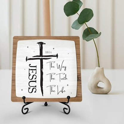 Jesus The Way The Truth Wooden Plaque, Christian Table Decor Sign - color: Jesus