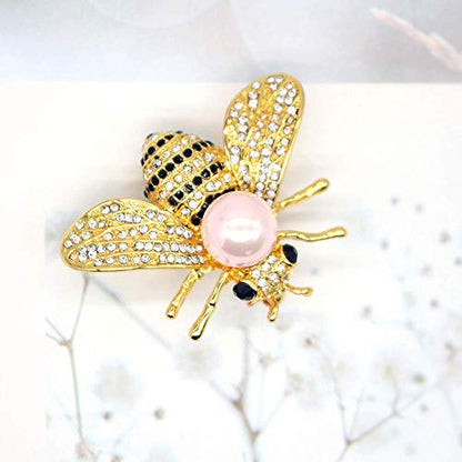 Honey Bee Brooches Crystal Insect Themed Bee Brooch Animal Fashion Shell Pearl Brooch Pin Gold Tone - color: Pink pearl