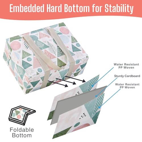 VENO 4 Pack Utility Tote Reusable Grocery Bags with Zipper & Hard Bottom - color: Pastel Forest, size: 4 Pack