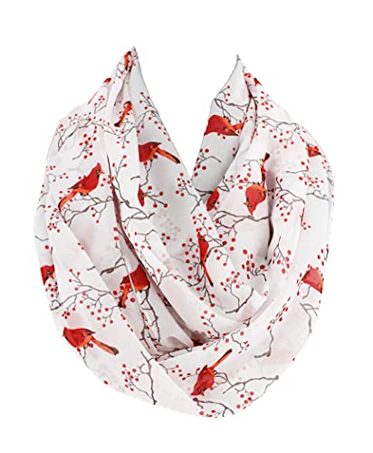 Etwoa's Cardinal Birds Infinity Scarf and Circle Scarf - color: White