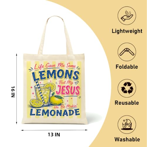 Faith Canvas Tote Bag, Christian Gifts for Women Mama Sister Inspirational Bible Verse Birthday Christmas - color: Lemons 912