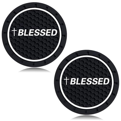 2Pcs 2.75 Inch Cross Jesus Christian Car Cup Holder Coaster Insert Diameter Oval Tough Vehicle Travel Auto Blessed Car Accessories - color: cup-blessed