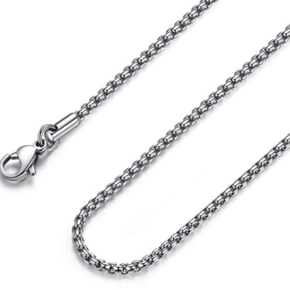 FOSIR Mens Chain Necklaces, Stainless Steel Rolo Chain Necklace for Men and Women, Silver Tone Box Chains for Men, Wide 2/3/4/5mm - size: 26.0 Inch long, style: 3mm-stainless steel