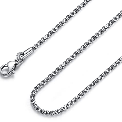 FOSIR Mens Chain Necklaces, Stainless Steel Rolo Chain Necklace for Men and Women, Silver Tone Box Chains for Men, Wide 2/3/4/5mm - size: 22.0 Inch long, style: 3mm-stainless steel
