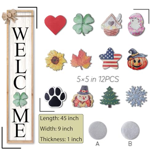TQianJiang Interchangeable Welcome Sign Front Porch Standing 45"X9" Wood - color: Interchangeable Welcome (Wood White)