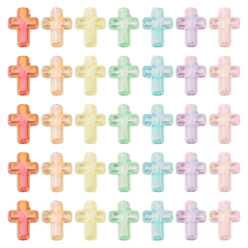 200Pcs Clear Acrylic Cross Kandi Beads AB Color Crucifix Halloween Easter Bracelet Beads for Keychain Iridescent Crafts DIY Jesus Bracelet Rosary Jewelry Making Supplies 16x12.5mm - color: Random AB Colors