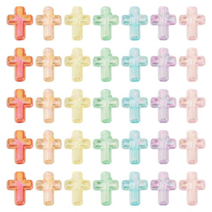 200Pcs Clear Acrylic Cross Kandi Beads AB Color Crucifix Halloween Easter Bracelet Beads for Keychain Iridescent Crafts DIY Jesus Bracelet Rosary Jewelry Making Supplies 16x12.5mm - color: Random AB Colors