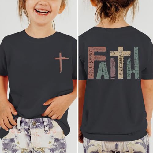 Jesus Shirt for Girls Christian Faith Tshirts Kids Cute Bible Verse Graphic Tees Inspirational God Religious Clothes - color: Deep Gray, size: 4-5T