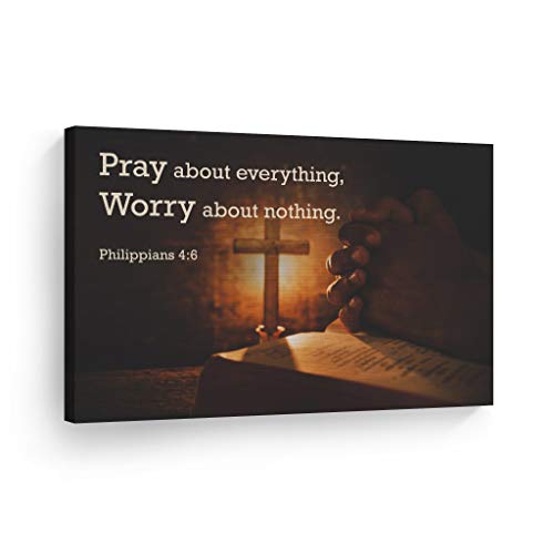 Smile Art Design Scripture Wall Decor Canvas Print Bible Verse Philippians 4:6 Pray About Everything Worry About Nothing Praying Cross Religious Family Room Home Decor Christian Ready to Hang - 8x12 - color: Christian Canvas H24, size: 12"L x 8"W