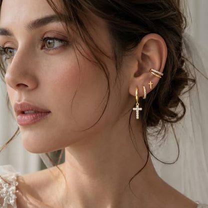 Small 4Pcs 14K Gold Huggie Hoop Earrings Sets for Women Non Tarnish - style: Gold&Style6
