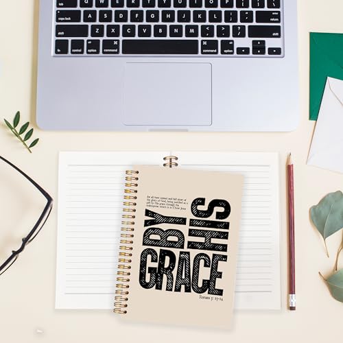 BearCake Christian Notebook Journal, Christian Gifts for Women, By His Grace Scripture Prayer Journal for Women, Bible Journaling Neutral Hardcover Spiral Notebook 5.5x8.3 - color: white Bible-grace