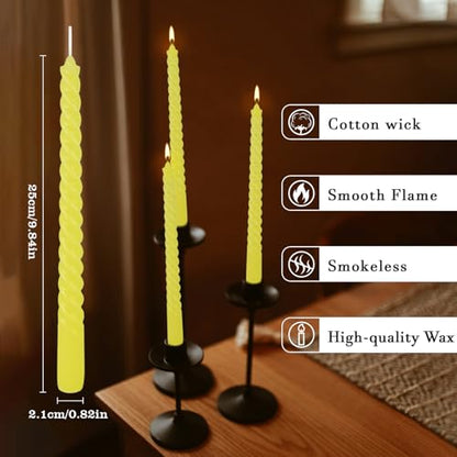 Yellow Spiral Taper Candles, 12 Pack 10 Inch Unscented - color: yellow-10"12pcs