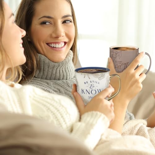 Christian Art Gifts Novelty Large Ceramic Scripture Coffee Mug for Women - color: White & Navy Blue/Be Still