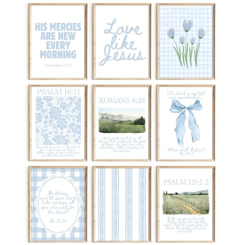 Light Blue Christian Wall Art Coquette Bible Verse Canvas Wall Decor Preppy Trendy Floral Poster Aesthetic Christian Bow Picture Religious Scripture Prints for Girls Dorm Bedroom 12x16x9 Inch Unframed - color: Bow Verse Art, size: 12''x16'' Unframed