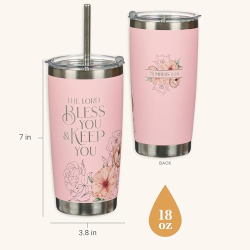 Christian Art Gifts Reusable Stainless Steel Scripture Travel Mug Tumbler - color: Pink/Lord Bless You