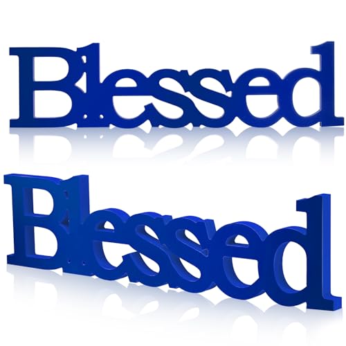 Blulu Blessed Letter Table Sign Wooden Blessed Standing Sign,Blue - color: Blue