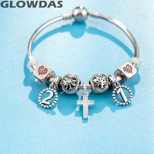 GLOWDAS 2026 Sparkling Cross Charm Pendant - fit Pandora Religious Bracelet
