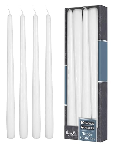 Hyoola Tall Taper Candles - 10 Inch White Unscented Dripless Taper Candles - 8 Hour Burn Time - 4 Pack - color: White, size: 10 Inch