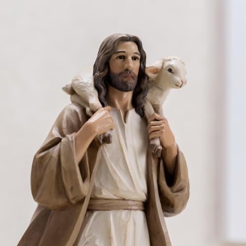 Good Shepherd Jesus Statue with Lamb, 12 Inch Religious Decor - color: Brown
